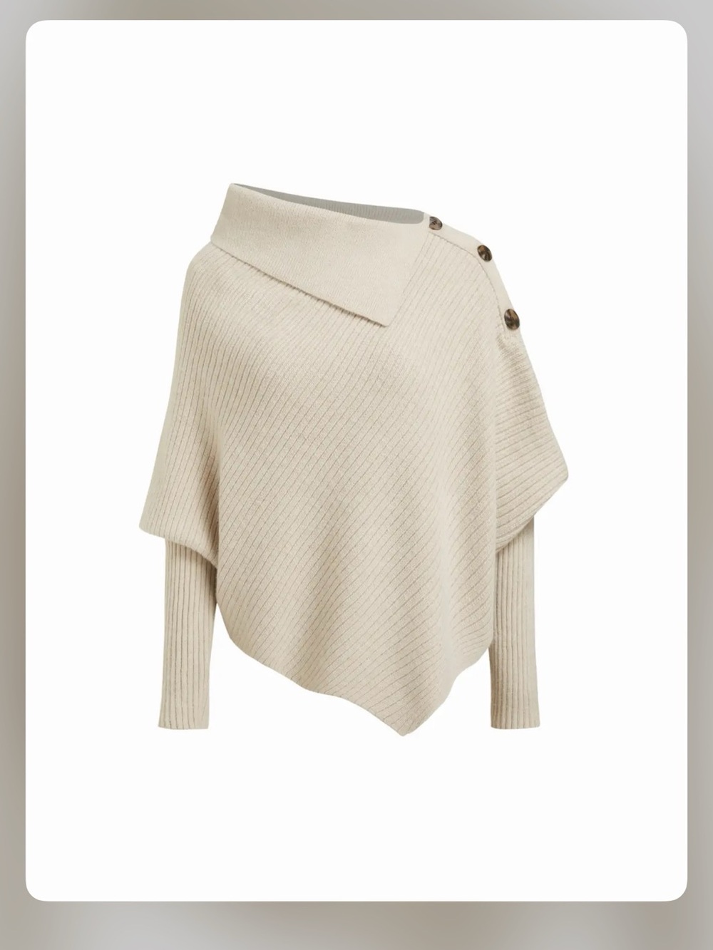 KNIT ASYMMETRICAL NECK PONCHO LONG SLEEVE SWEATER M